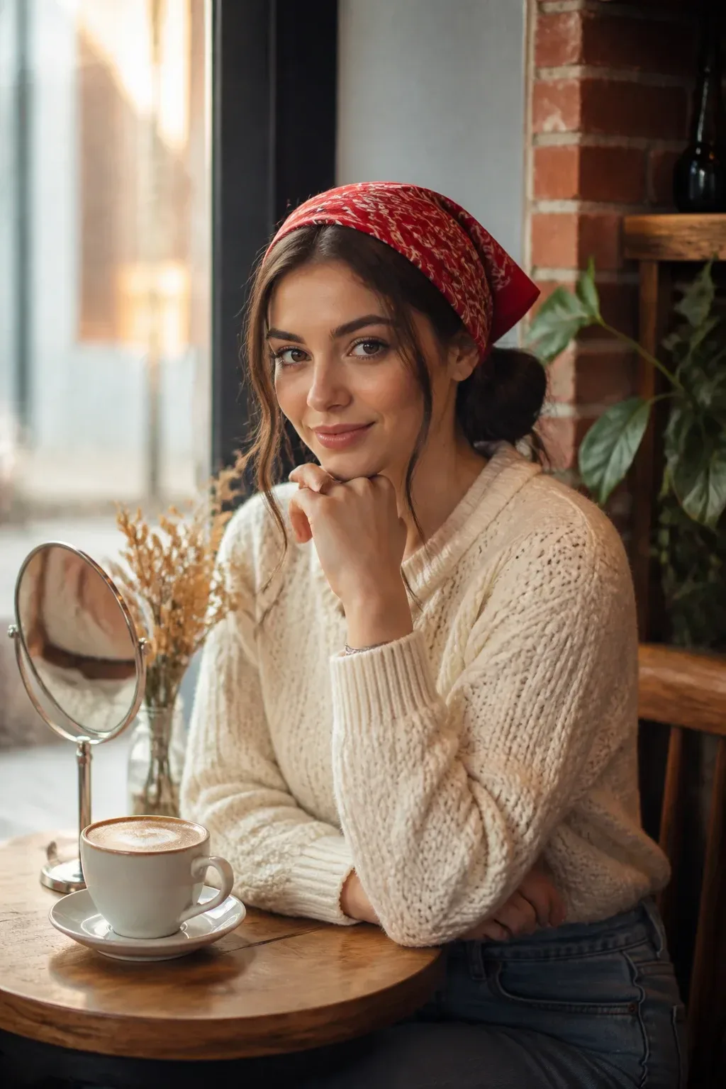 Candid professional photograph of a REAL, living person (a real human model, never a mannequin, wig stand, display head,
