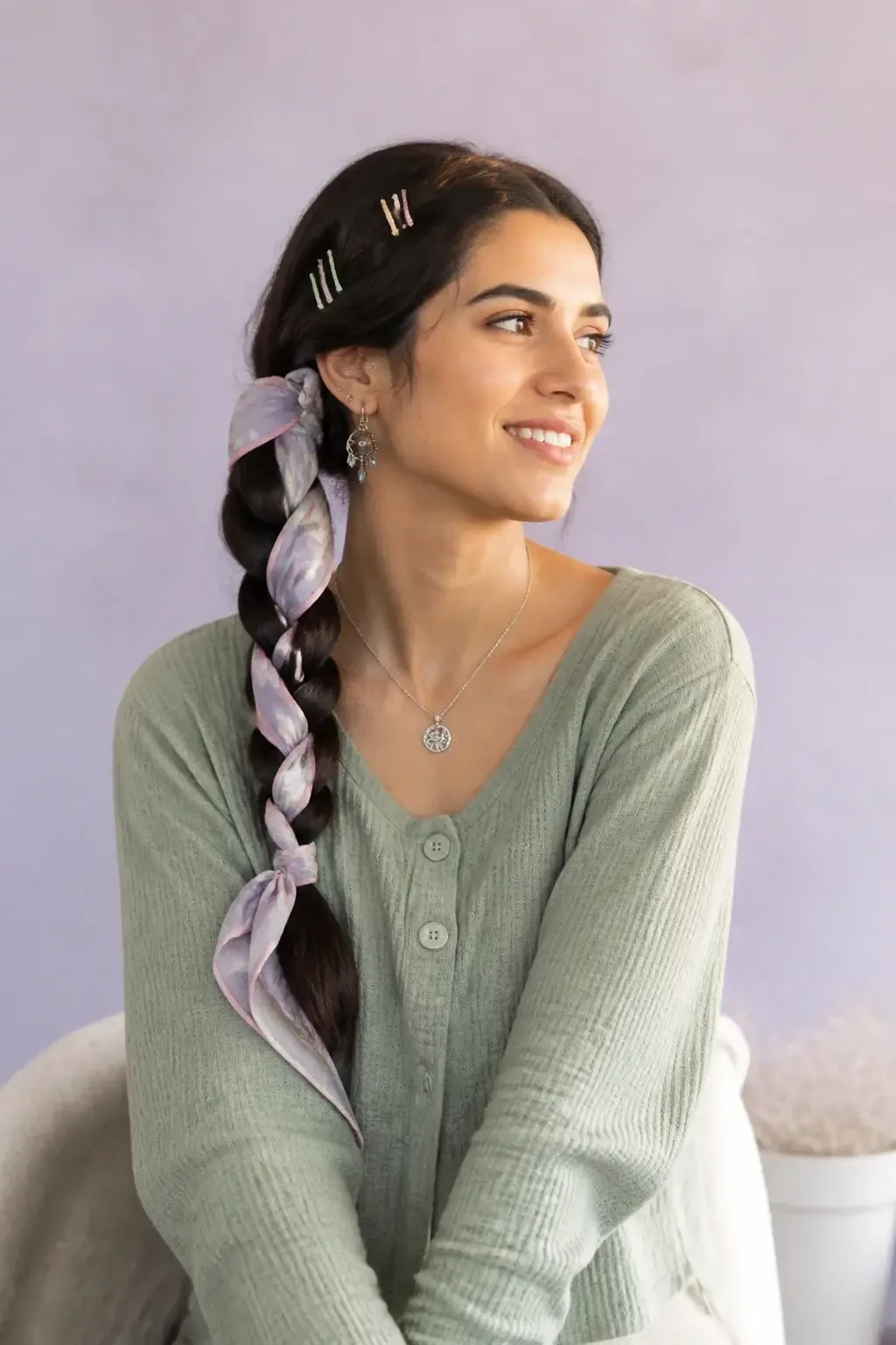 Candid professional photograph of a REAL, living person (a real human model, never a mannequin, wig stand, display head,